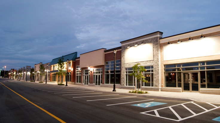 Strip mall with clean parking lot