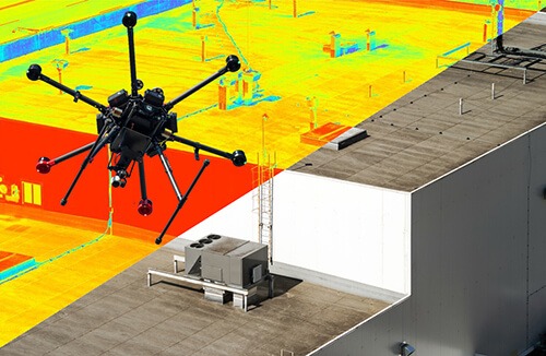 rooftop inspection thermal imaging drone operator video recording orange county