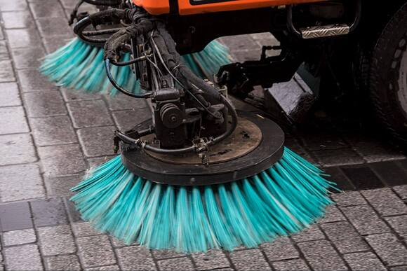 Close Up of Industrial Grade Street Sweeping Equipment Brushes