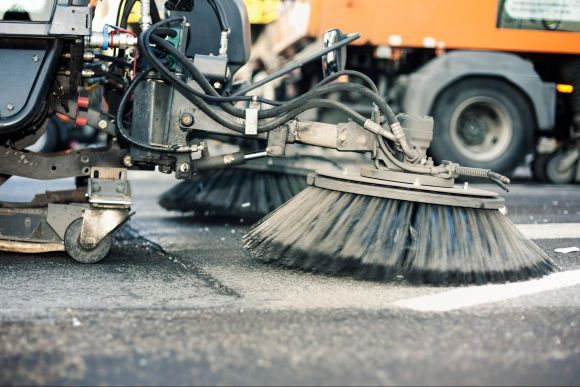 Street Sweeper Sweeping Pavement Landscaping Professional Tending to Fields