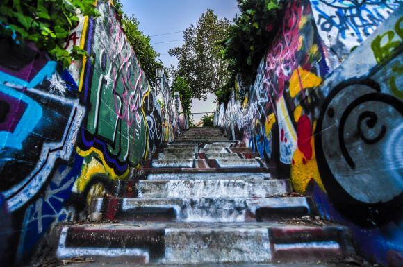 Los Angeles Walls and Stairway Covered by Graffiti