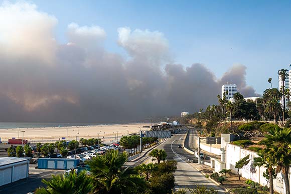 Wildfire preparedness Pooling rain and stormwater on a Southern California property.
